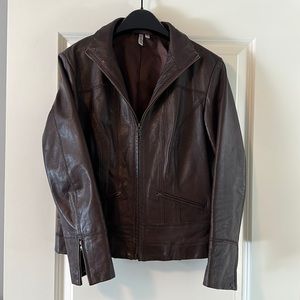 Brown leather jacket with stitch detail XS